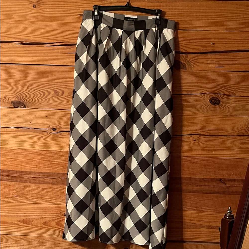 Talbots Black and White Checkered A-Line Skirt